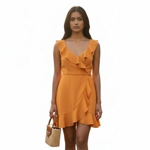 Laundry Shelli Segal Faux Wrap Ruffle Hem Mustard Yellow Fairy Y2K Dress 8 NWT